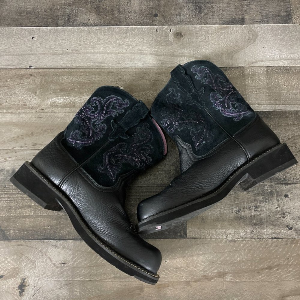Ariat Fatbaby II Black Deertan & Purple Leather Western Boots 10004729 - Picture 6 of 12